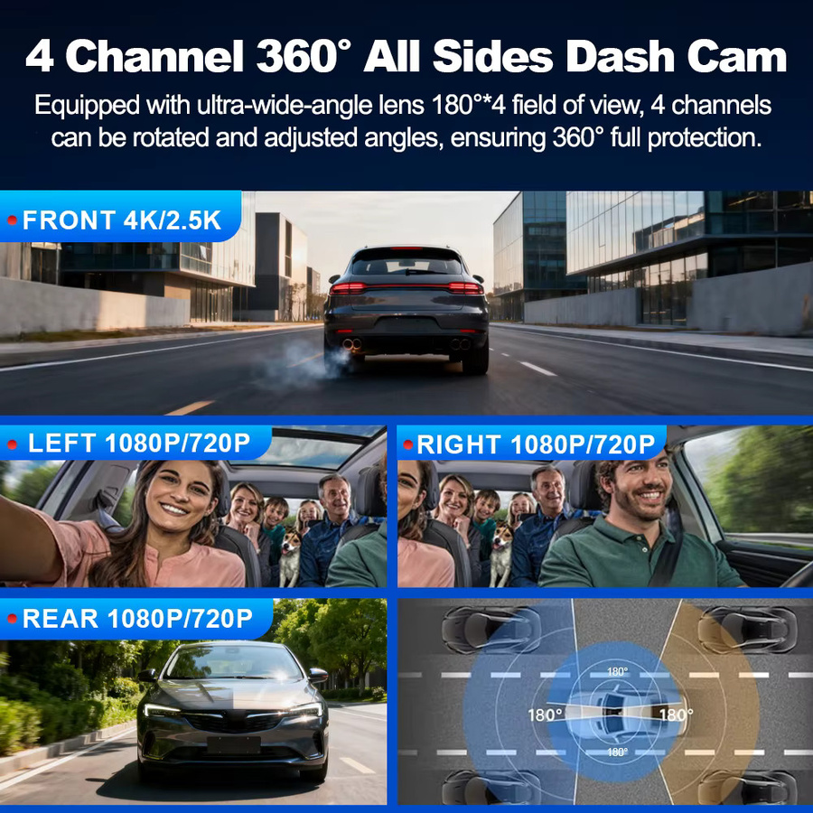 BEPOCAM 4K Dashcam ZD88A mit 360 Grad View, GPS, WiFi und App-Steuerung, 4-Kanal Videorecorder mit 24H Parkmodus und Nachtsicht in Schwarz - Bild 2