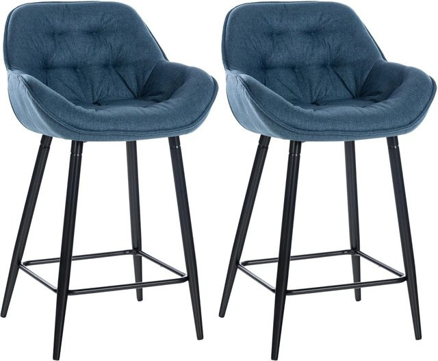 DELUKE 2er Set Barhocker KUTOR aus blauem Samtstoff mit Lehne, gesteppt, B/T/H: 54 x 57,5 x 93,5 cm - Bild 1