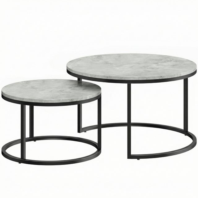 HOMCOM 2er Set Couchtisch rund mit Marmoroptik und Metallrahmen in Grau, B/T/H: 78,5 x 78,5 x 46,5 cm, Aosom - Bild 1