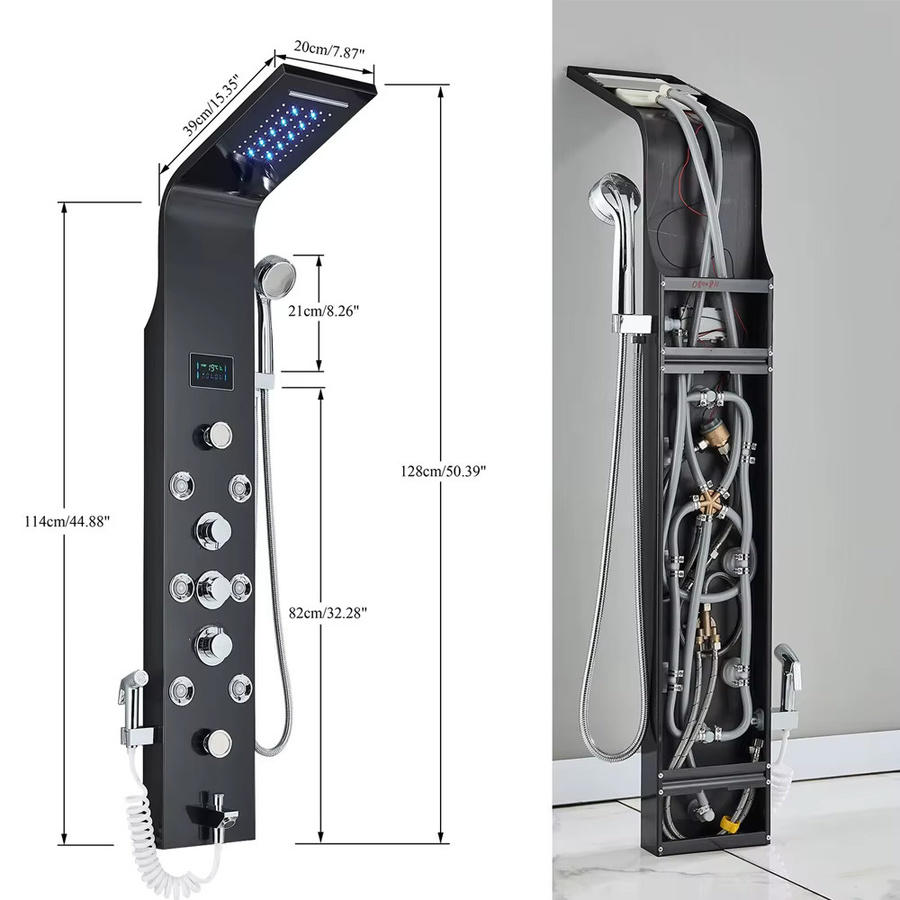 MYQualife LED Duschsystem in Matt Schwarz mit Regendusche, Massagefunktion, Wasserfall-Panel und Handbrause - Bild 5