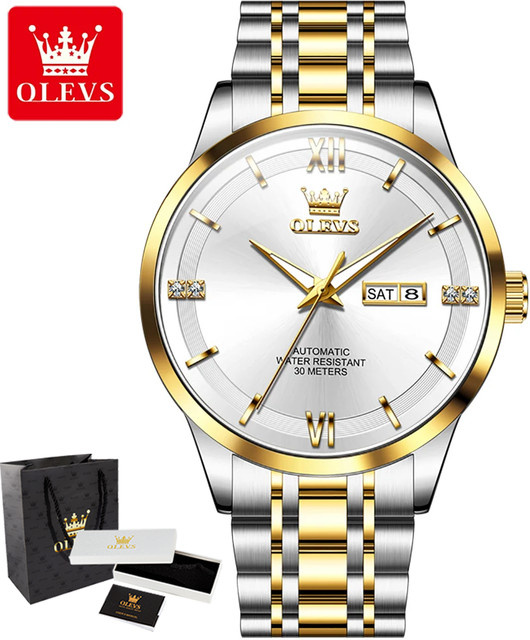OLEVS Armbanduhr Automatik, Edelstahl, Bicolor, Gold, Herren - Bild 1