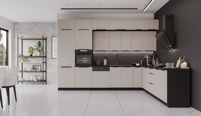 Winkelküche ARONA Eckküche in Kaschmir und Schwarz mit Stauraum, B/T/H: 350 x 290 x 290 cm - Bild 1