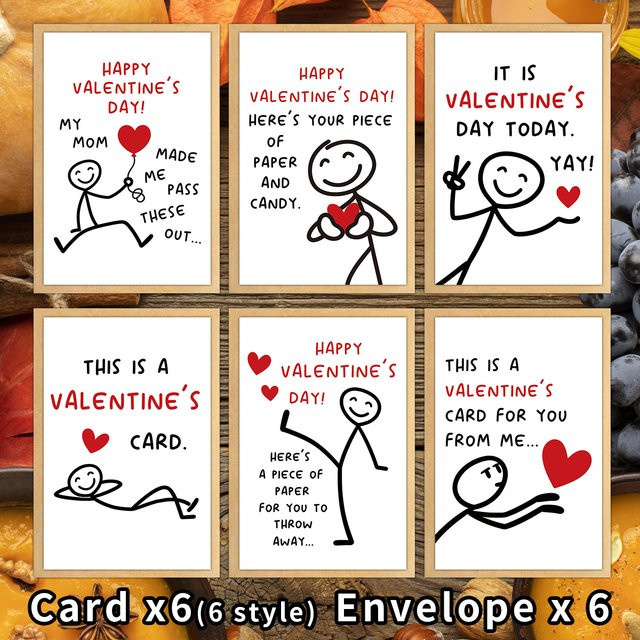 6er-Pack Grußkarten mit Aufklebern und Umschlägen in Weiß für Valentinstag und Jahrestag - Bild 1