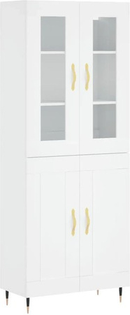 vidaXL Highboard Weiß mit Glastüren aus Holzwerkstoff, Glas und Metall, B/T/H: 69,5 x 34,0 x 180,0 cm
