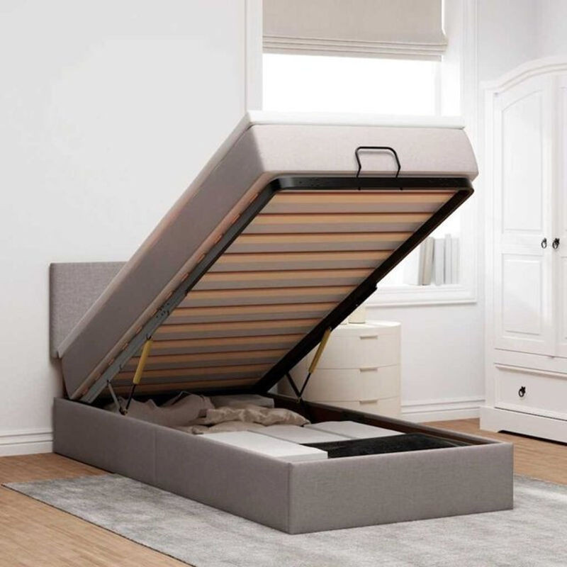 vidaxl Ottoman Polsterbett mit Matratze und LED-Beleuchtung in Taupe meliert, B/T: 80 x 200 cm - Bild 1
