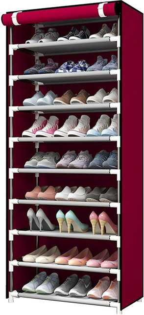 Aimo Schuhschrank mit 10 Ebenen in Rot, staubdichter und stabiler Schuhaufbewahrungsschrank für den Flur - Bild 1