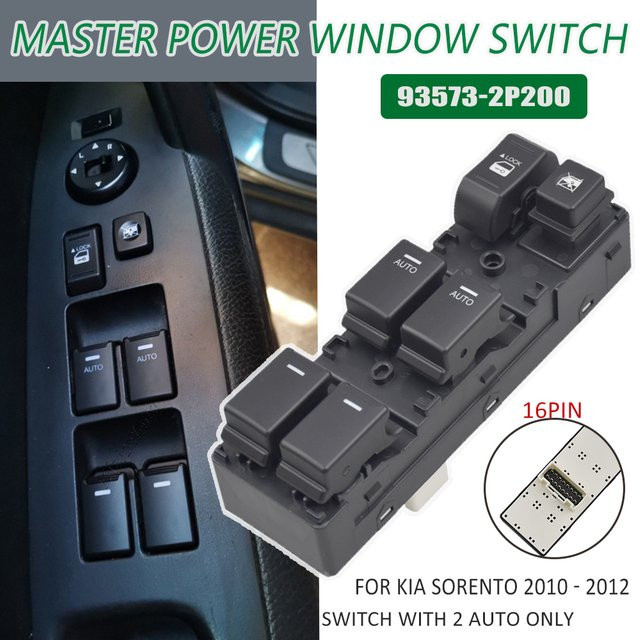Malcayang Fensterheberschalter vorne links für Kia Sorento 2009-2014, Schwarz, 93573-2P200 - Bild 1