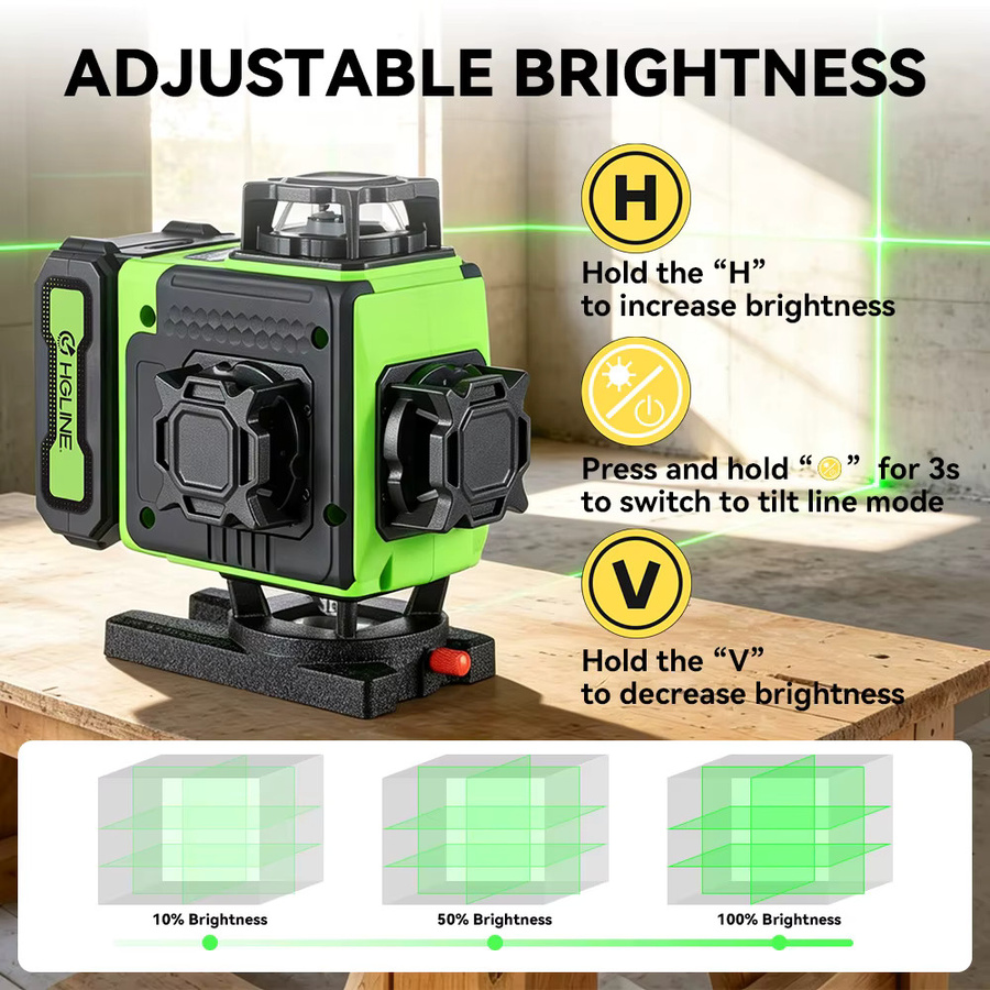 HGLINE 16 Linien Laser Nivelliergerät mit App-Steuerung, Fernbedienung und Power Display in Grün inklusive 100 cm Stativ - Bild 4