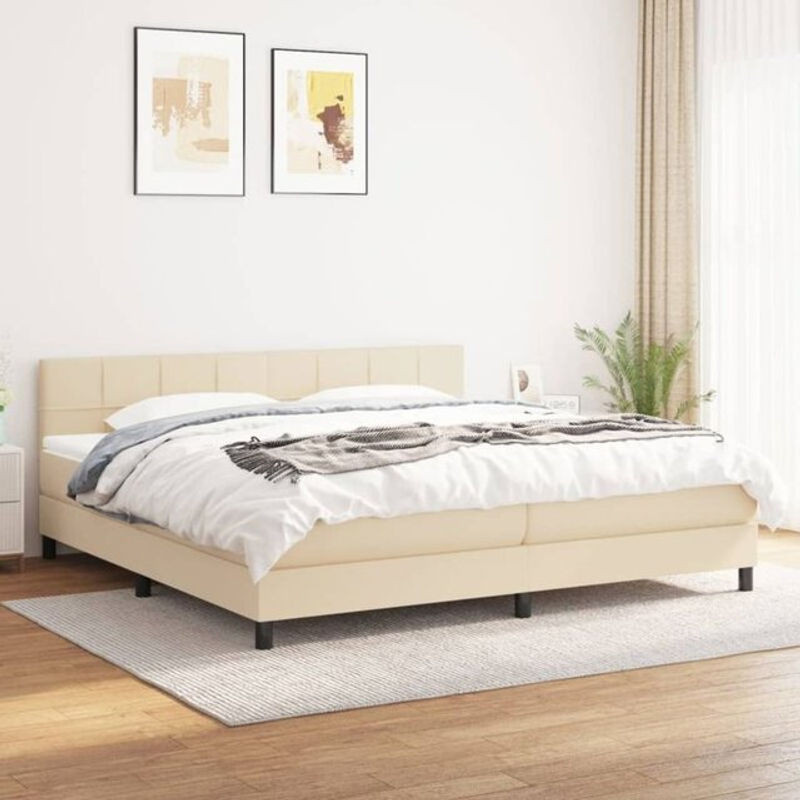 vidaxl Boxspringbett mit Matratze aus Stoff in Beige und Weiß B/T/H: 200 x 200 x 78 cm - Bild 1