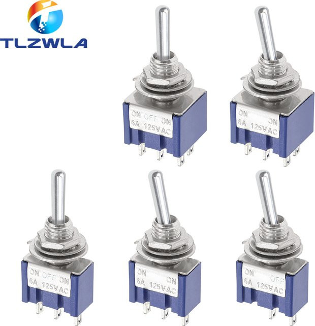 5er Set Mini Rast Kippschalter TLZWLA in Blau, 2/3 Positionen, 3-Pin/6-Pin, AC 125V/6A 250V/3A, MTS-102 MTS-103 MTS-202 MTS-203 - Bild 1