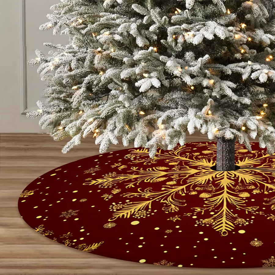 VIKAMA Weihnachtsbaum Rock in Gold und Rot mit Schneeflocken, Nussknacker, Lebkuchen und Schneemann Ornamenten für den Tisch - Bild 5