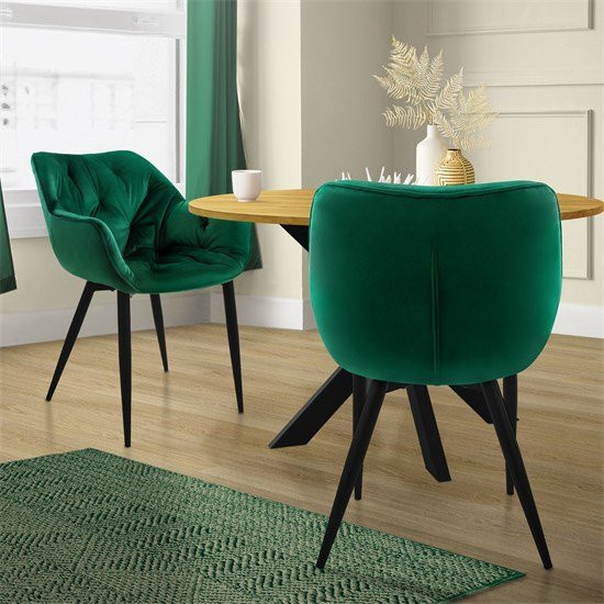 ML-Design Esszimmerstuhl 2er Set aus Samt mit Rautensteppung und Armlehnen in Dunkelgrün - Bild 1