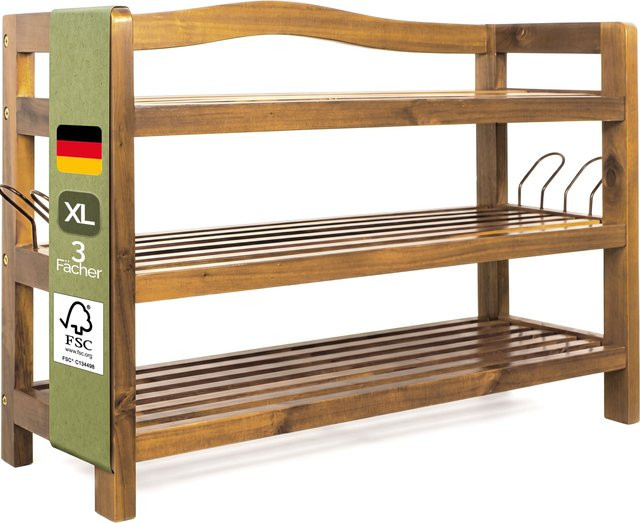Casaria Schuhregal aus Akazien-Hartholz in Braun mit 3 Etagen, B/T/H: 62 x 26 x 26 cm - Bild 1