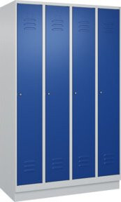 C+P Spind Classic PLUS Garderobenschrank mit Sockel, 4 Abteile, Zylinderschloss, 3 Garderobenhaken, Farbe: Grau/Blau, H x B x T: 195 x 120 x 50 cm - Bild 1