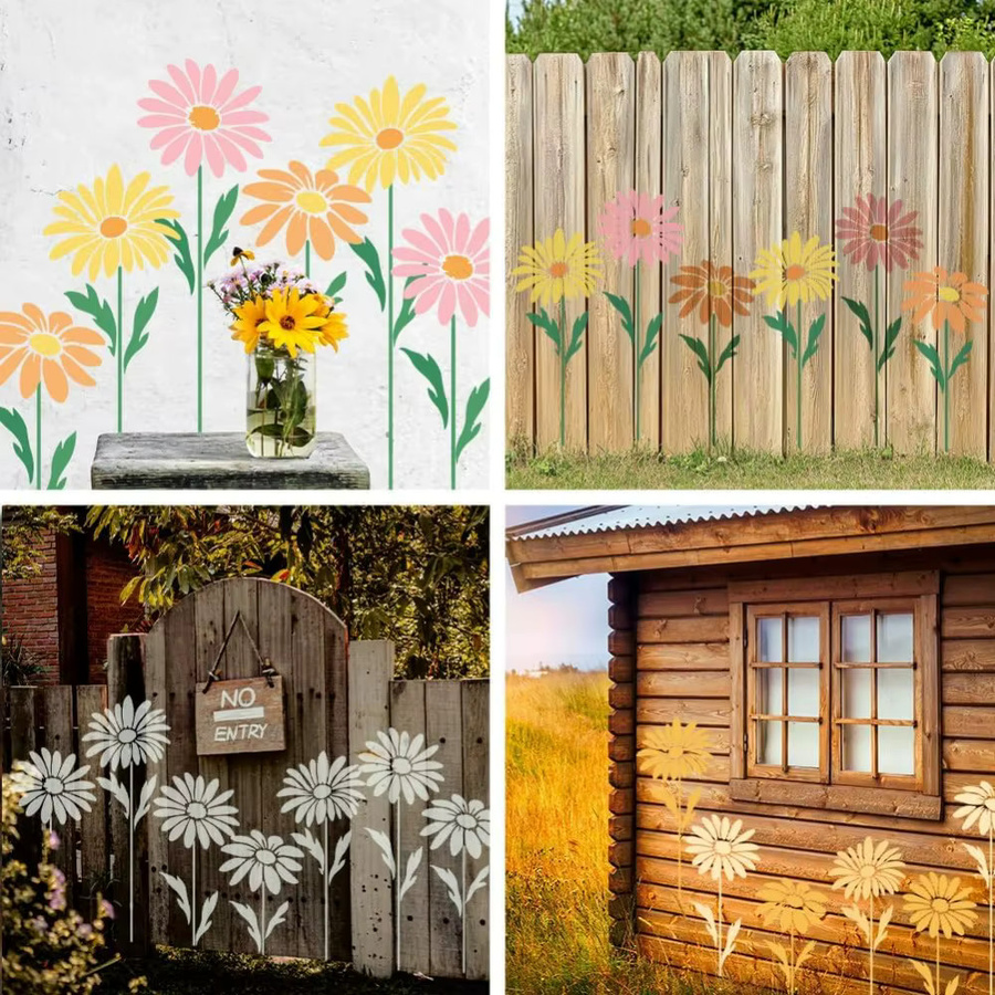 4 Stück Gänseblümchen-Schablonen in Mehrfarbig für Kunsthandwerk und zum Malen, wiederverwendbare Frühlingsblumen-Schablonen - Bild 3