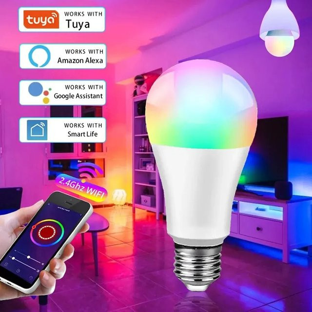 Tuya Smart WiFi E27 LED Glühbirne RGBCW dimmbar mit App-Steuerung, kompatibel mit Alexa und Google Home, Multicolour - Bild 1