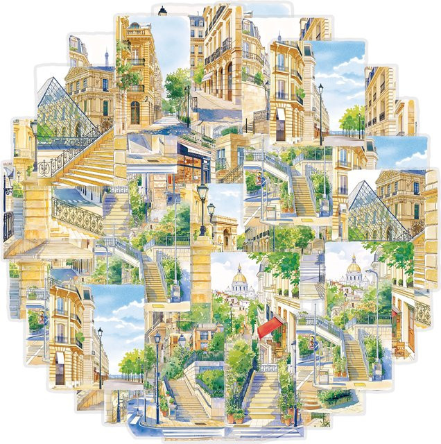 Etori Life Healing Aquarell-Aufkleber mit Pariser Straßenszenen und europäischer Retro-Architektur in Multicolour für Journaling, Laptops und Tagebücher - Bild 1