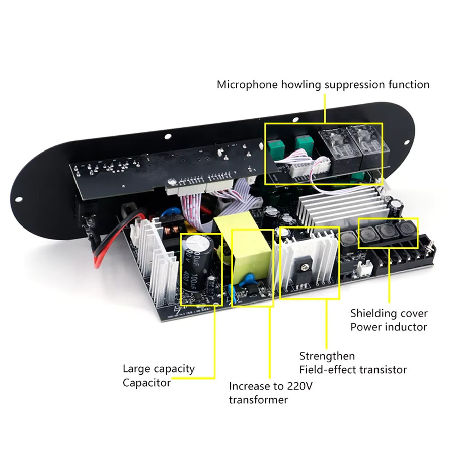 D800 Bluetooth-Verstärkerplatine 2.1-Kanal in Schwarz mit 50 W + 50 W + 100 W Hochleistungsausgang (DC 12-19V / AC 110-220V) - Bild 4