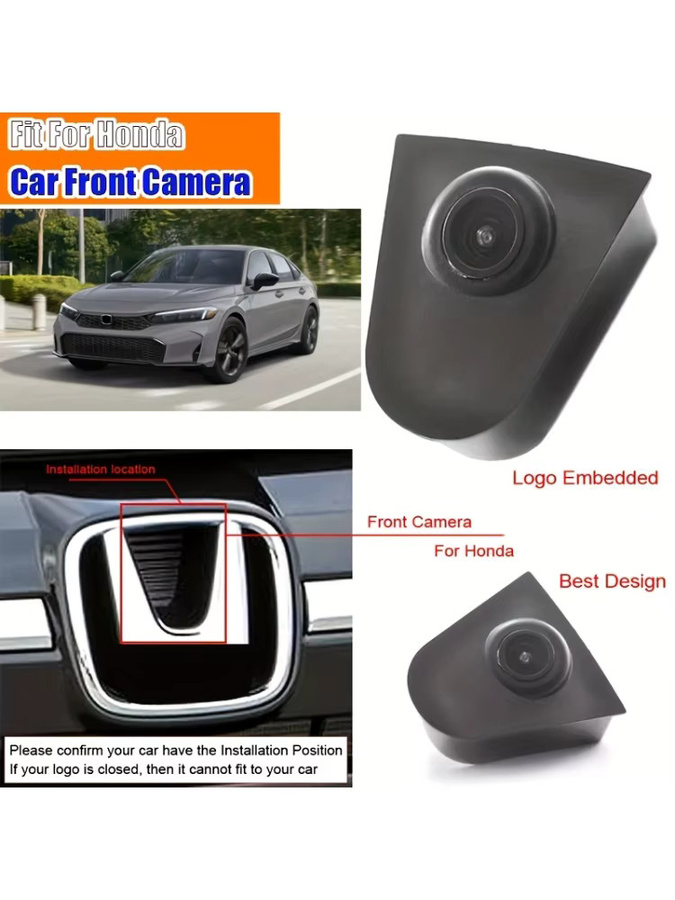 Bileeko Frontkamera mit Logo für Honda CRV URV Civic Odyssey Elysion in Schwarz mit Weitwinkelansicht - Bild 7