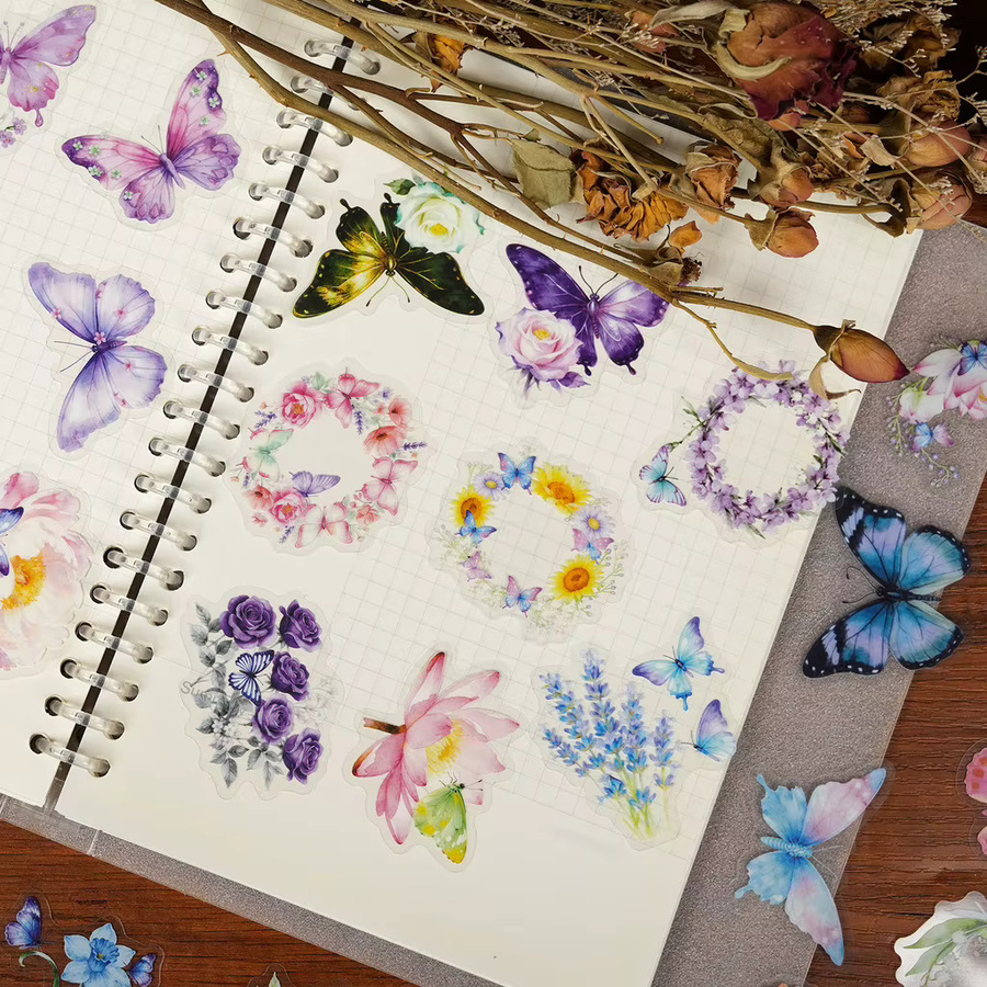 56 Stück Schmetterlings- und Blumenaufkleber von Anime Worlds Store, transparentes PET für DIY-Bastelbedarf, Multicolour - Bild 5