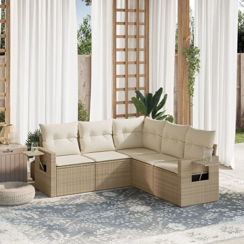 Vidaxl Gartenmöbel-Set aus Polyrattan mit Kissen, 5-teilig, Beige - Bild 1