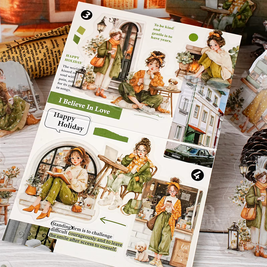 Etori Life DIY Aufkleberpaket mit Vintage Mädchenmuster und Kaffeeduft-Design in Multicolour für Scrapbook, Notizbuch und Dekoration - Bild 3