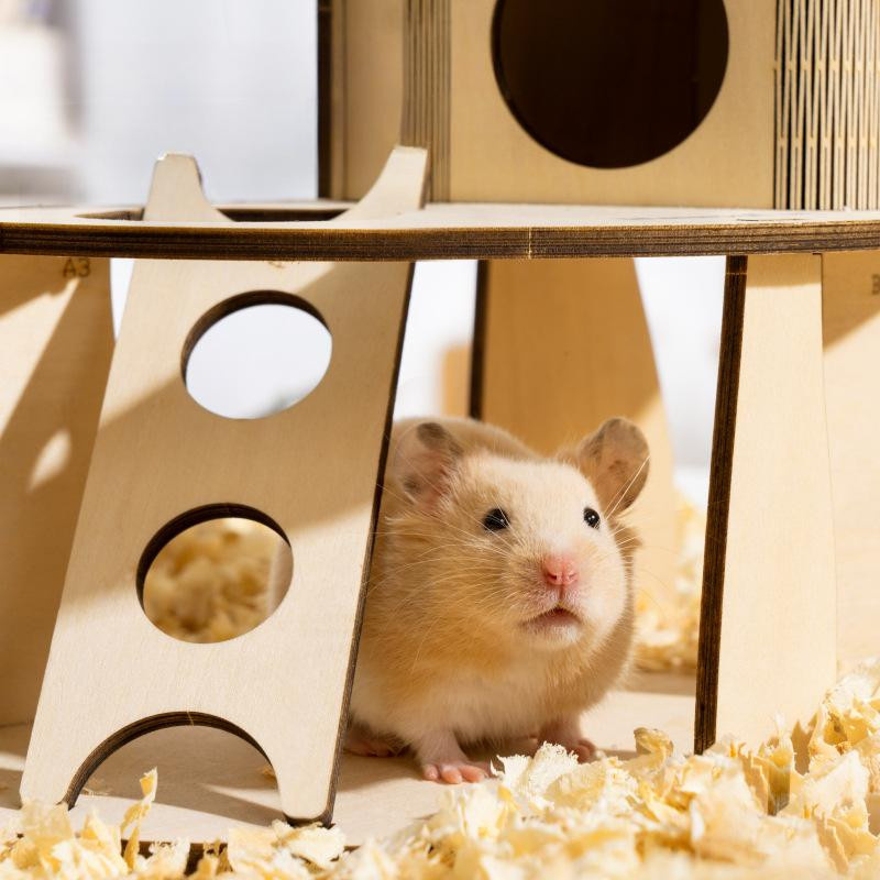Yiran Furniture Dreischichtige Hamster Plattform aus Holz in Braun mit Kletterleiter und Unterschlupf XXL - Bild 2