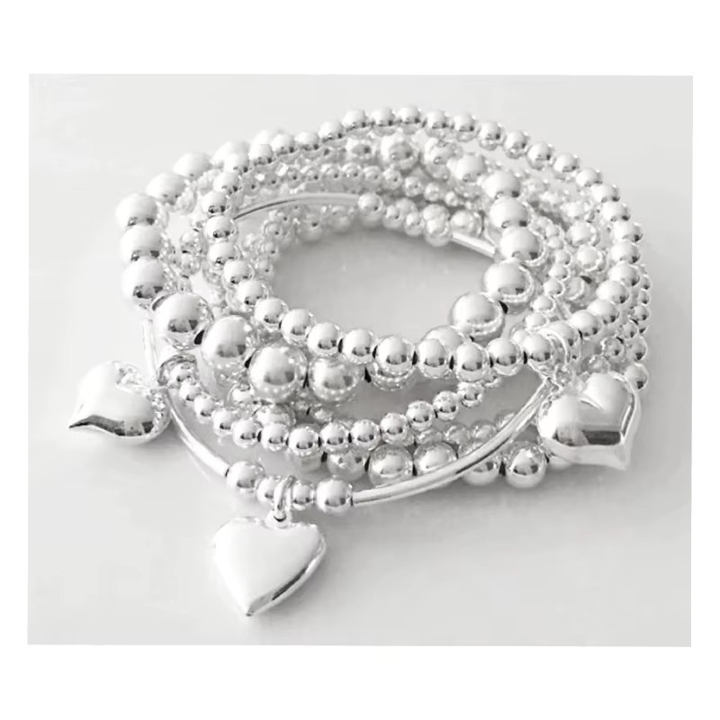 AY Armband Set, Herz Charme, Perle, Silber Farbe, Damen, Vintage - Bild 2