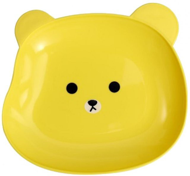 Niedriges Aufbewahrungstablett mit Cartoon Bär Design in Gelb, runder Snack-Teller aus Kunststoff für Obst und Lebensmittel, Durchmesser: 13,9 cm - Bild 1