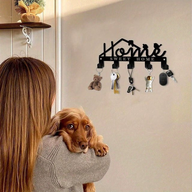 HELLOYOUNG Metall-Wandhaken-Set in Schwarz, minimalistischer abstrakter Schlüsselhalter und moderne Garderobenleiste für Flur und Badezimmer - Bild 1