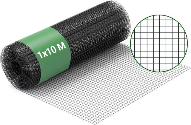 Wiltec Maschendrahtzaun aus Stahl mit PVC-Beschichtung, Höhe: 100 cm, Länge: 10 m, Maschenweite: 19 x 19 mm, Drahtstärke: 0,9 mm, Farben: Schwarz/Silber - Bild 1