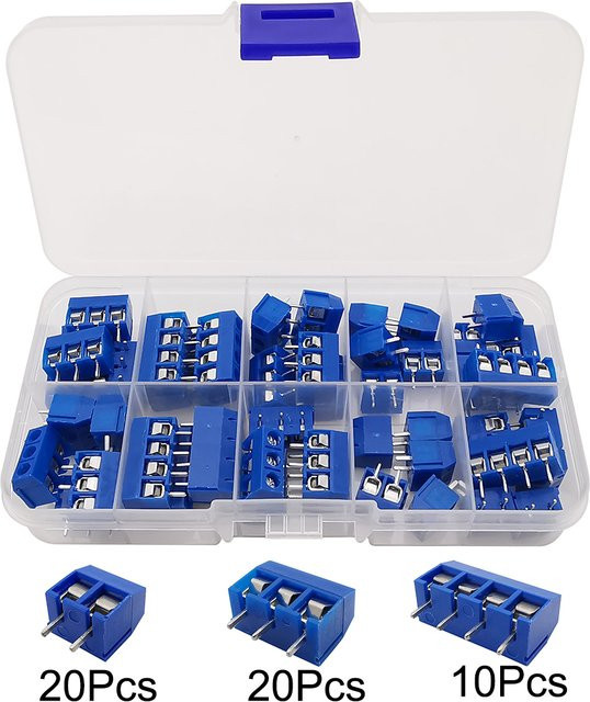 ALLiSHOP KF301 Klemmenblock Set mit geraden Stiften, 5,0 mm, Blau, 50 Stück pro Box - Bild 1