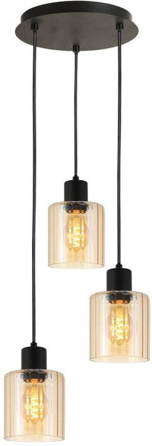 Pocoline Pendelleuchte Pim in Schwarz mit bernsteinfarbenem Glas, Höhe: 120 cm, Durchmesser: 29 cm, E27, 3 Fassungen - Bild 1