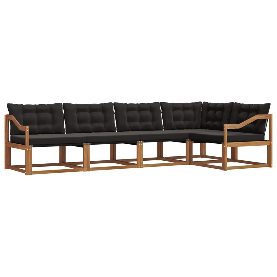 vidaXL Outdoor-Sofagarnitur 5-teilig aus Akazienholz und Textilene in Schwarz und Natur mit UV-beständigen Kissen - Bild 2