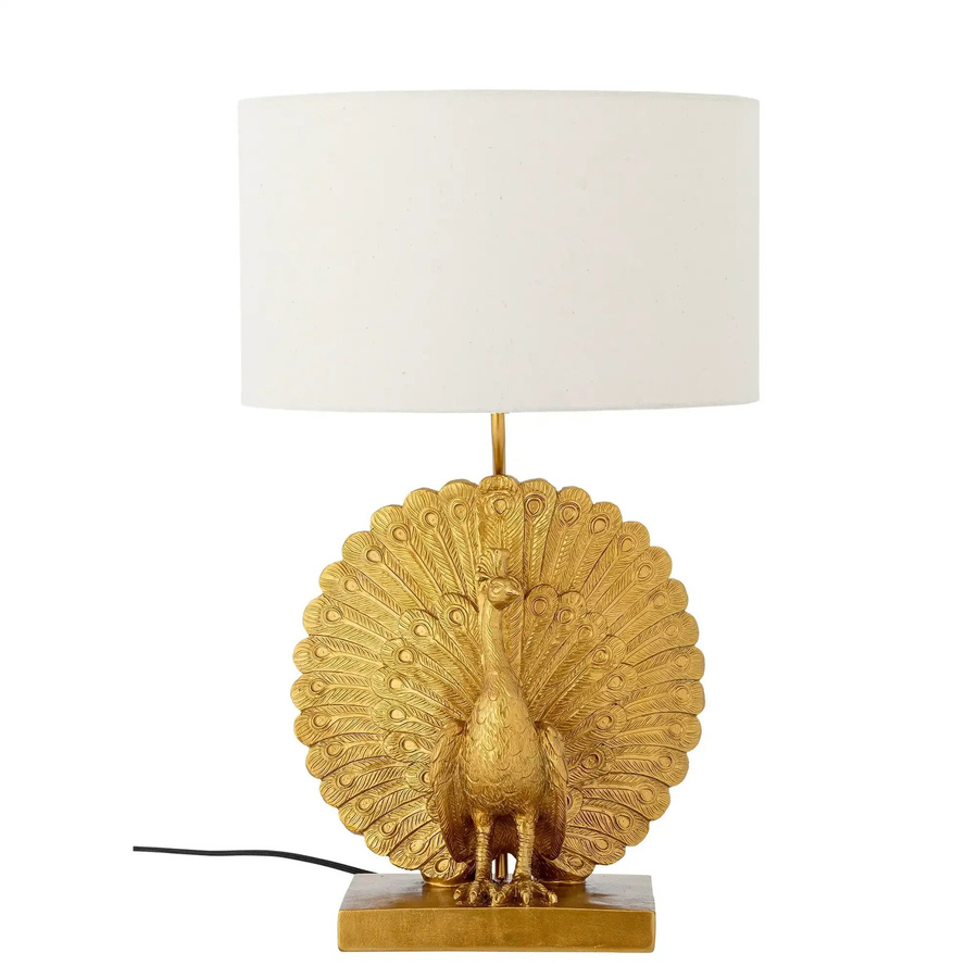 Bloomingville Tischlampe Peacock aus Polyresin in Gold mit weißem Textilschirm - Bild 1