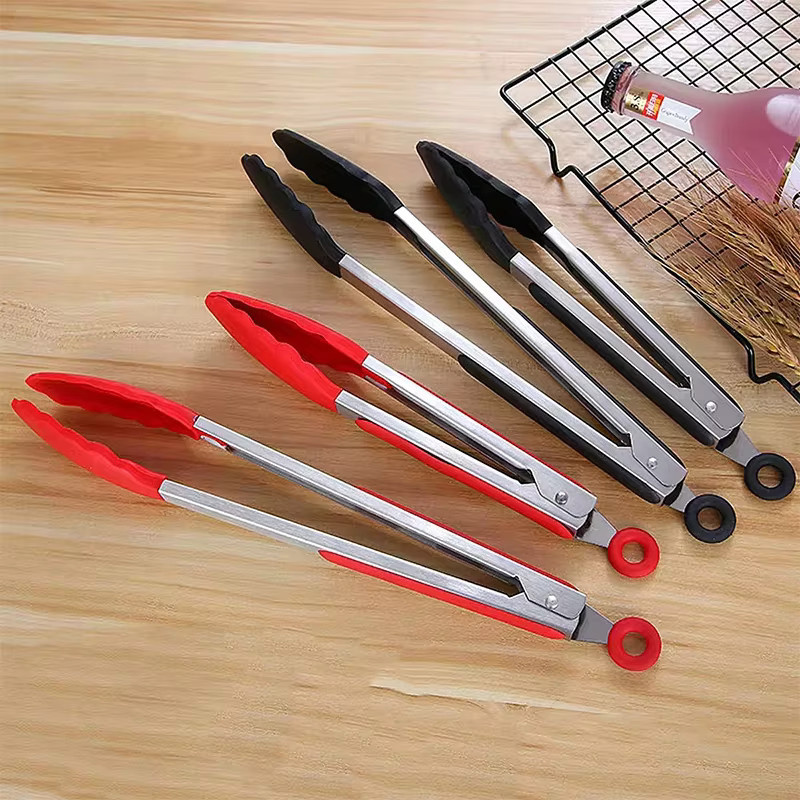 Venlohome Grillzange aus Edelstahl und Silikon, hitzebeständig und rutschfest, Schwarz oder Rot - Bild 3