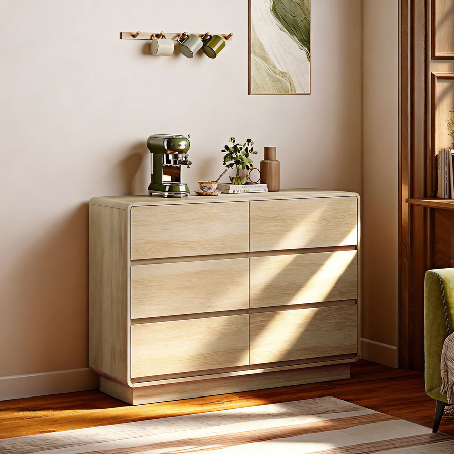 HOMCOM Anrichte mit 6 Schubladen und abgerundeten Kanten, Sideboard Kommode in Braun, B/T/H: 120 x 38 x 86 cm - Bild 2