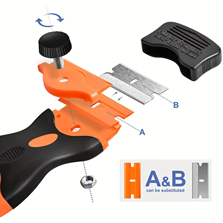 21-Klingen-Schaber mit zweischneidigem Werkzeug in Schwarz-Orange zum Entfernen von Aufklebern und Ölflecken auf Glas - Bild 6