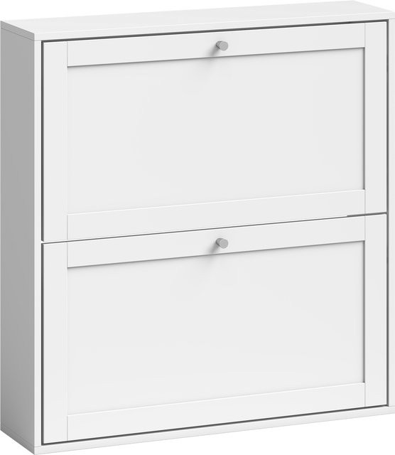 HOMCOM Schuhschrank Weiß mit 2 Klappen und Schublade, schmaler Schuhkipper für 8 Paar Schuhe mit verstellbaren Trennwänden, B/T/H: 80 x 20 x 84 cm - Bild 1