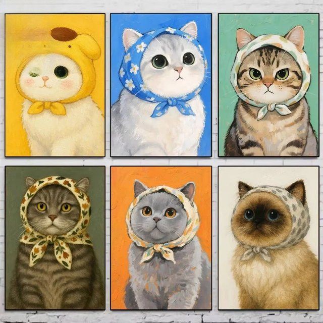 Potdemiel Malen nach Zahlen Set Katze mit Turban als DIY Ölgemälde zur Wanddekoration - Bild 1