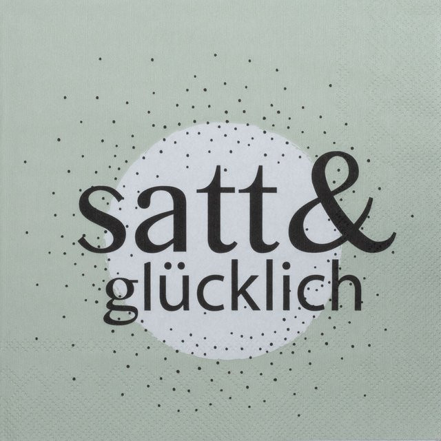Servietten SATT & GLÜCKLICH aus Papier, Mehrfarbig und Grün mit Grafikdesign - Bild 1