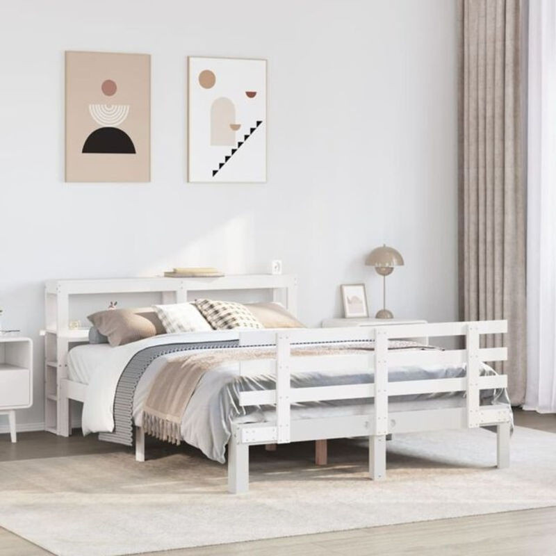 Massivholzbett mit Kopfteil von Vidaxl in Weiß, B/T/H: 120 x 200 x 82 cm - Bild 1