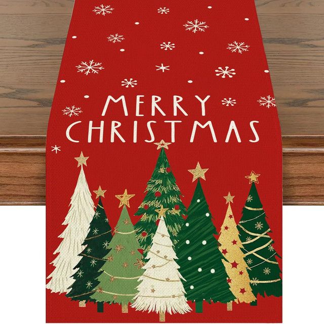VIKAMA Tischläufer mit Weihnachtsbaum-Motiv in Rot für deine festliche Tischdekoration - Bild 1