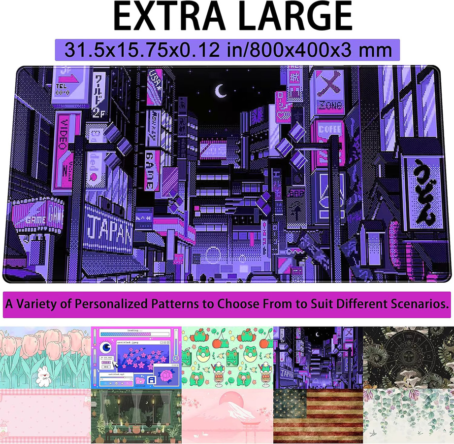 Tokyo Street Purple Neon Pixel Mauspad – Retro japanische Anime Schreibtischunterlage für Gaming und ästhetische Dekoration in Lila - Bild 2