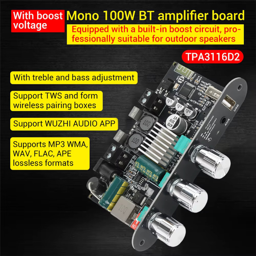 diymore ZK-1001U 100W Bluetooth Mono-Verstärkerplatine TPA3116D2 Modul in Schwarz mit DC 5.5x2.1mm Buchsenanschluss - Bild 2