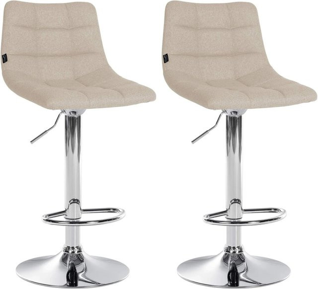 DELUKE Barhocker 2er Set DUBAI Tresenhocker mit Lehne aus Creme Stoff und Chrom, B/T/H: 43,0 x 46,5 x 108,5 cm - Bild 1