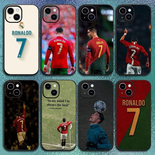 Handyhülle Fußball C-CR7 Brave R-Ronaldo 7 für iPhone 17 16 15 14 13 12 11 Pro Max Plus Mini Schwarz Mattiert Weiche Schutzhülle - Bild 1