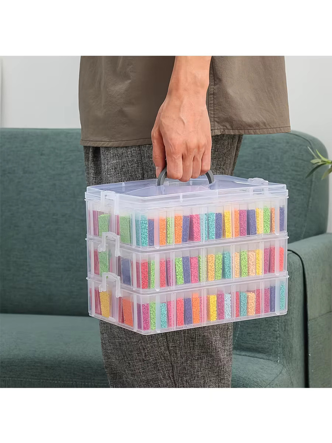 Stapelbare 3-lagige Aufbewahrungsbox für Diamantmalerei und Nagelkunst mit 264 Fächern, transparent aus Kunststoff - Bild 4