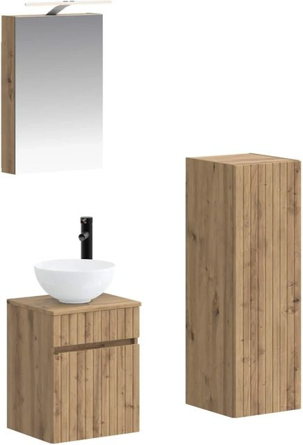 vidaXL Badezimmermöbel-Set 4-teilig in Artisan-Eiche und Glas, modern, Braun, mit LED-Beleuchtung und Spiegelschrank - Bild 1