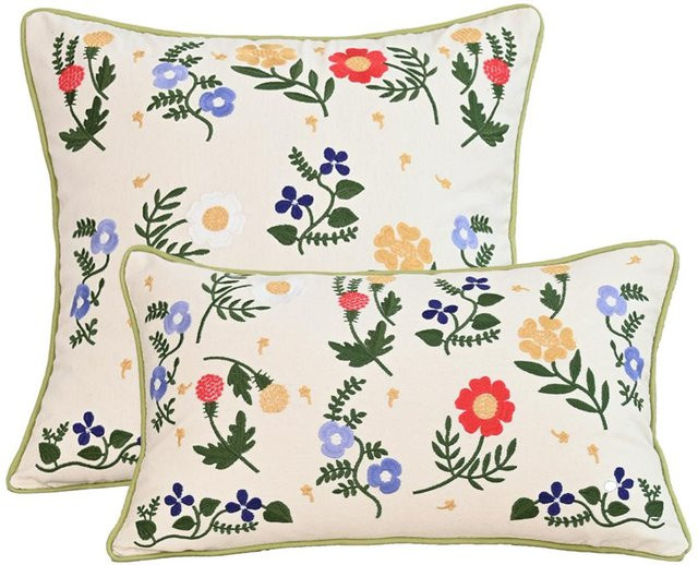 JMG Clothing Kissenbezug mit Blumenmuster im koreanischen Landhausstil, Beige, B/T/H: 45 x 45 x 1 cm - Bild 1
